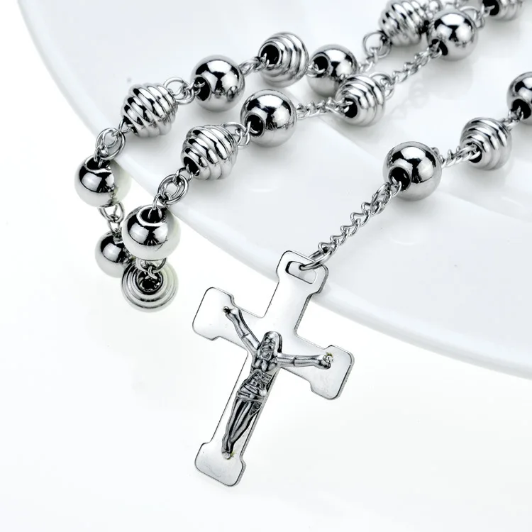 Stainless Steel Rosary Necklace Virgen De Guadalupe,Ball Bead Necklace