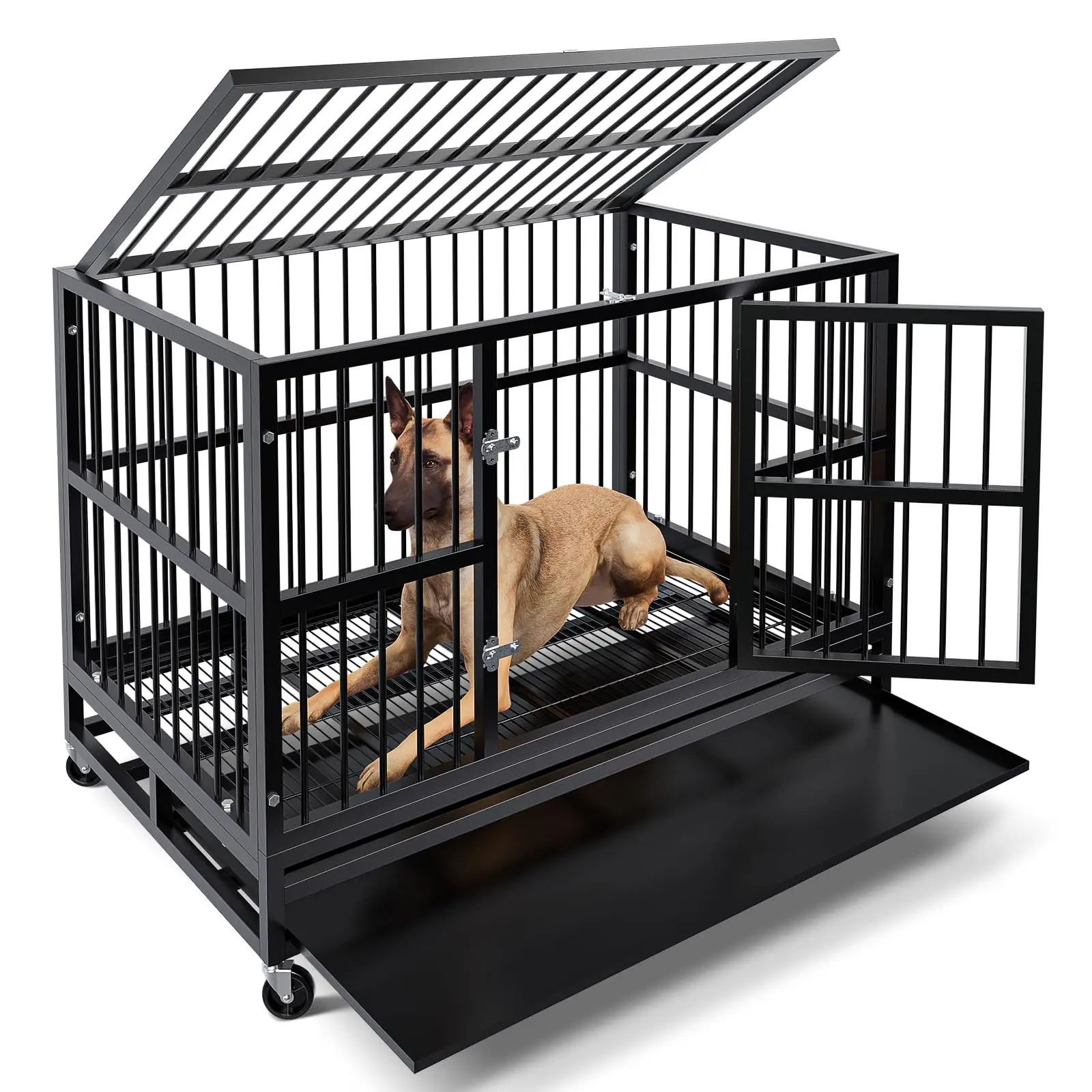 Luxurious 48 Inch Folding Design Dog Cage Breeding Removable Tray Dog Crate  for Pet Rescue and Transport