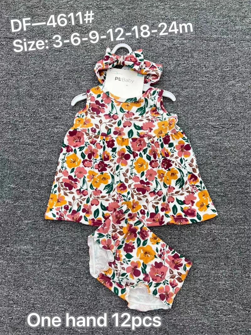 Wholesale Newborn Infant Summer Clothing Sets Girl Cotton Floral Print