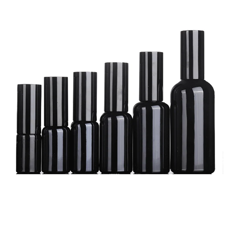 10ml 15ml 20ml 30ml 50ml 100ml Round Shoulders Black Luxury  Glass Screw Cap Essential Oil Bottle  Black Dropper Glass Bottle