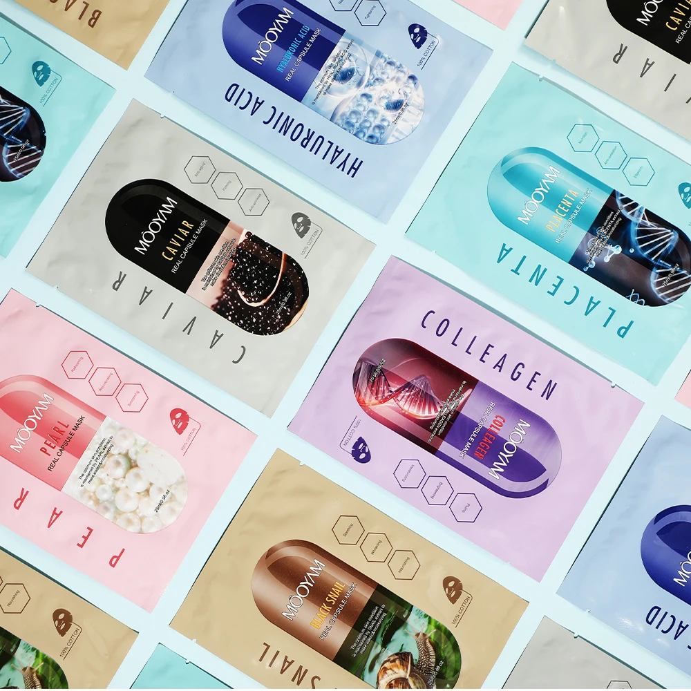 6 Types Capsule Face Mask Sheet Skin Care Hydrating Firming Anti Aging 25ml Pearl Collagen Caviar HA Snail MOOYAM Facial Mask
