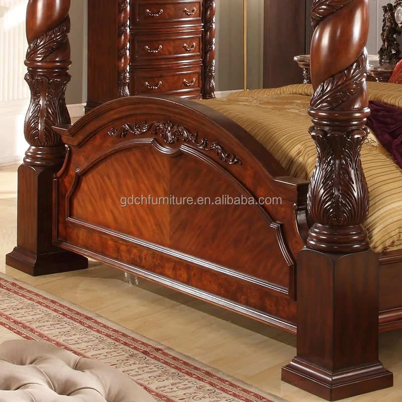 European Solid Wood Carved Bed American Villa Luxury French Palace