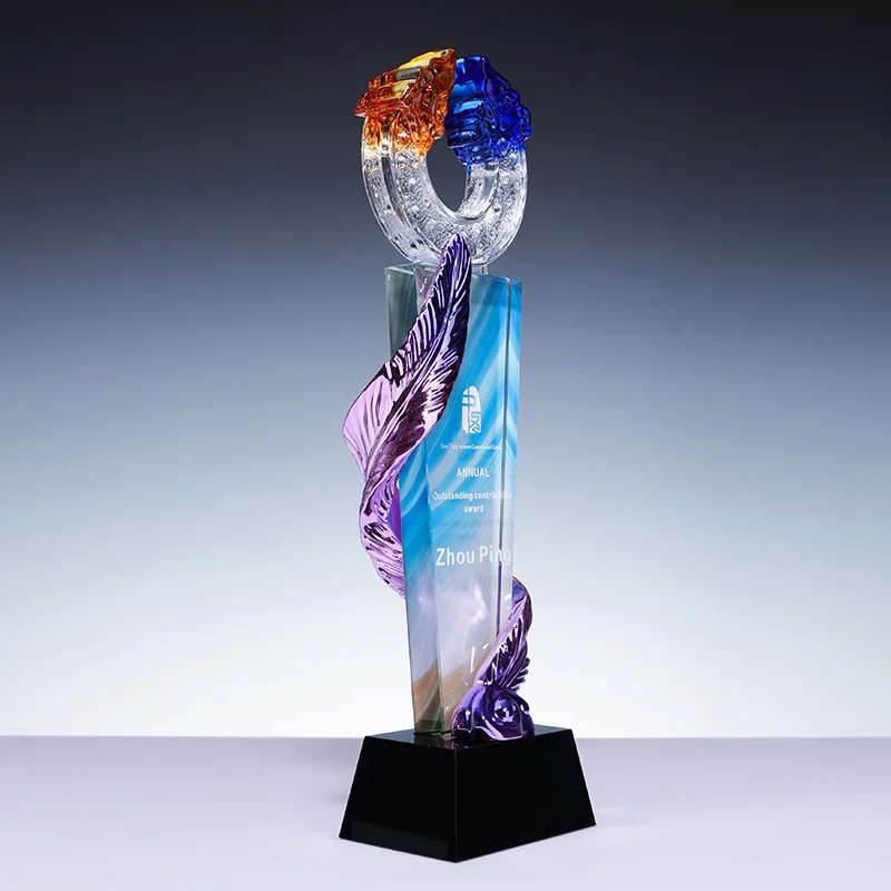 Factory direct sales high-end custom plated resin feather k9 crystal color printing trophy supplier