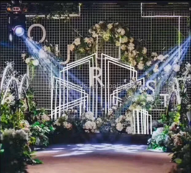 LDJ1036 Geometric Metal Arch Door Tunnel Lighted Wedding Backdrops Panels Props Stage Wedding Favors Decoration Luckygoods White