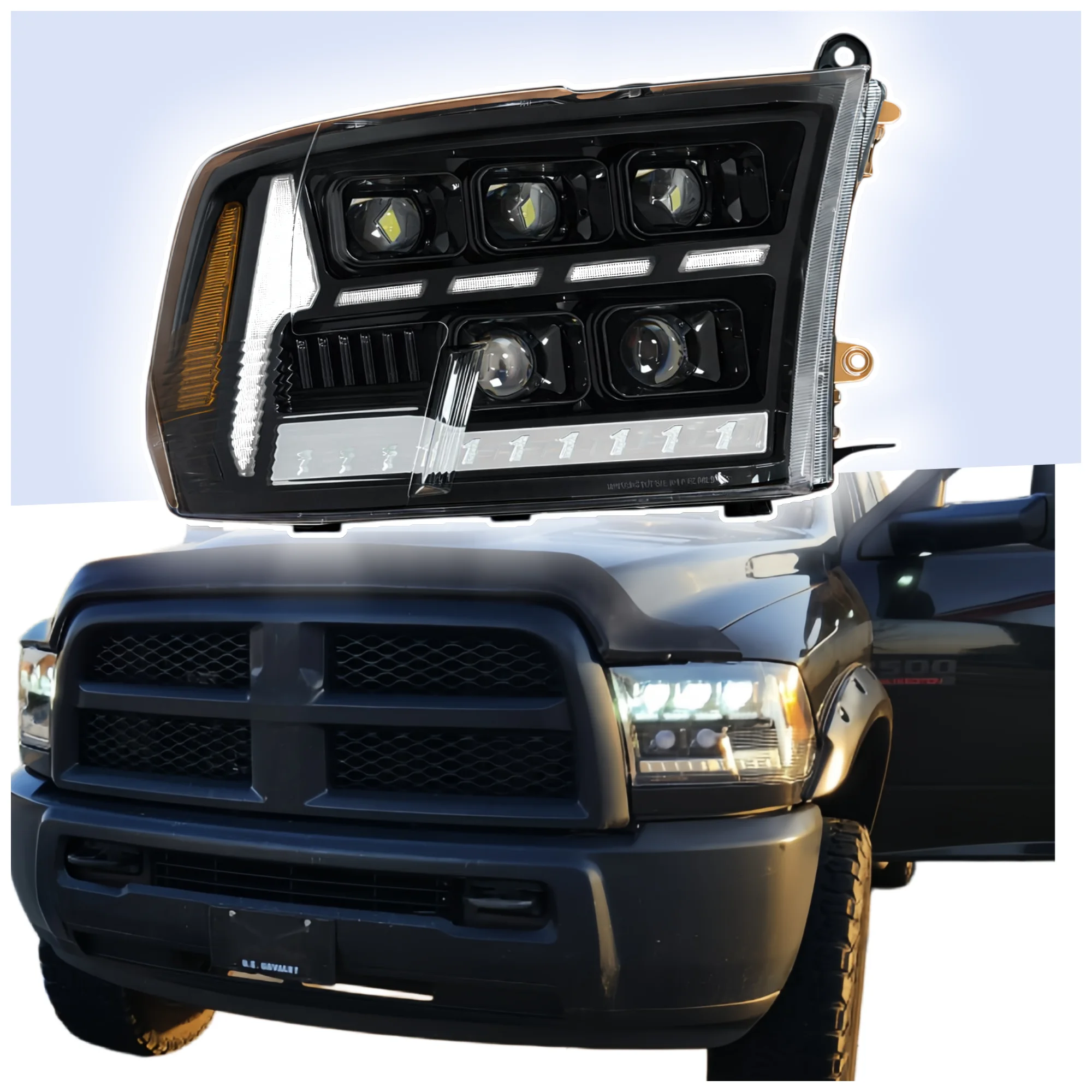 Huafuxing New Launch 5 Lens LED Headlight Assembly For 2009-2018 Dodge Ram 1500 2500 3500 Projector