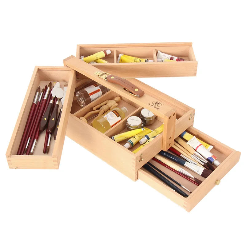 large multi-function wood artist tool box