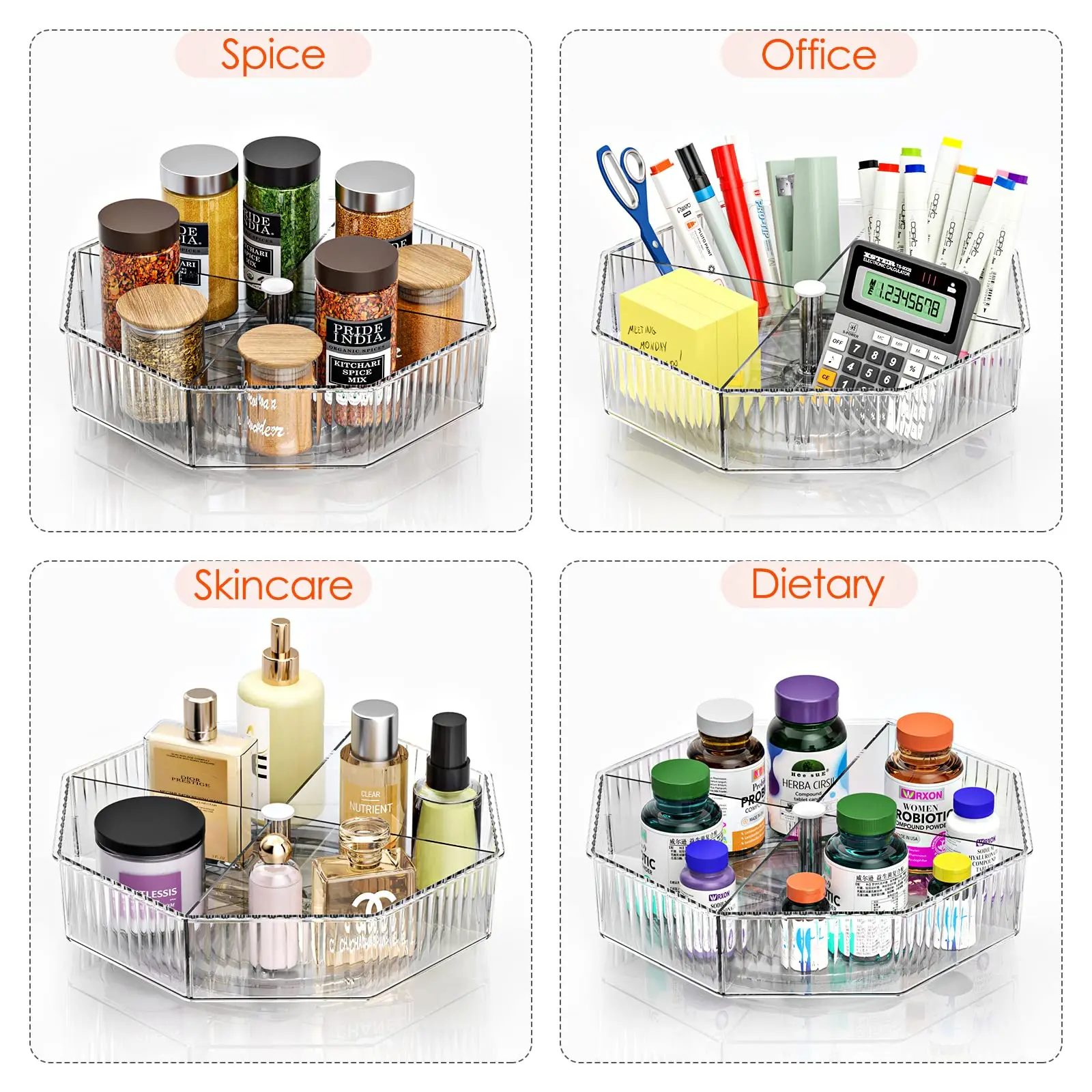Lazy Susan Spice Rack Rotating Organizer with 4 Dividers Lazy Susan Turntable Spinning Seasoning Organizer for Cabinet Storage