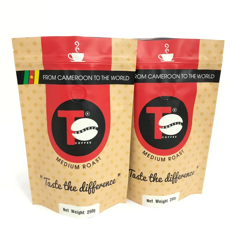 Custom Flat Bottom Coffee Bean Bag Packaging Kraft Coffee Bag Kraft