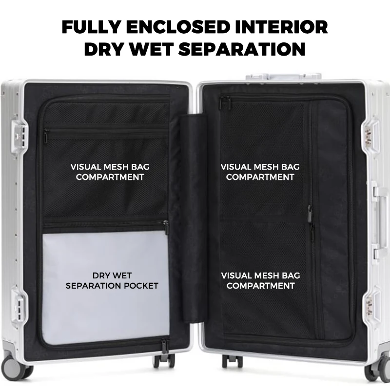 New Design All Aluminum Suitcase Luggage Fashionable Spinner Silent Wheels Waterproof TSA Lock Custom Acceptable
