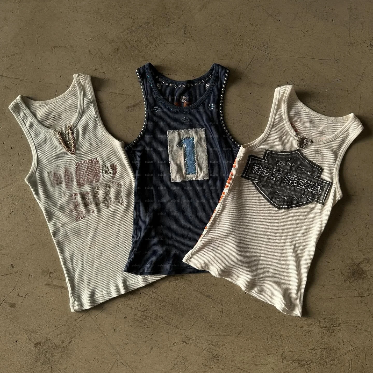 Salati High Quality Men's Tank Tops Studs Diamond Ribbed Sleeveless Embroidery Printed Tee T-shirts Rhinestone T Shirts Unisex gallery 2