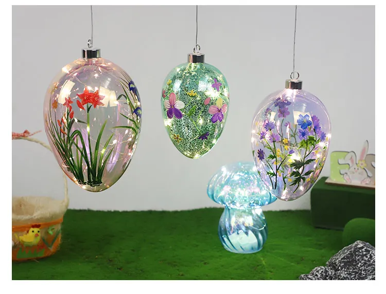 Manufacture decorated artificial big led 3D hand blown glass easter eggs for sale details