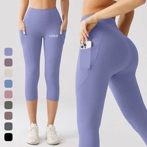 Wholesale Solid High-Waisted Scrunched Butt Yoga Gym Pants Quick Dry Fitness Leggings Customizable Logo Pockets Casual Print