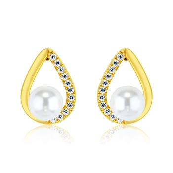 Real Gold Jewelry 18K Solid Gold Water Drop Earrings with Diamond Lady Jewelry