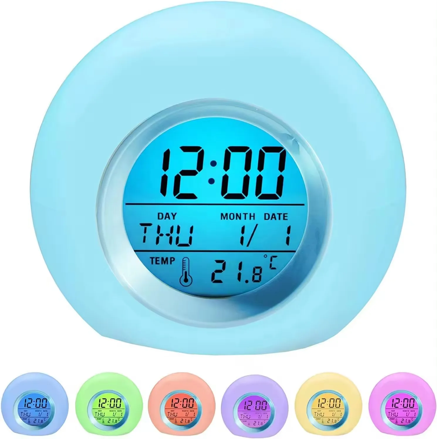 New Design Football Shape Nice-looking 7 Color Changing Backlight Table Touch Sense Nature Sound Digital Alarm Desk LCD Clock