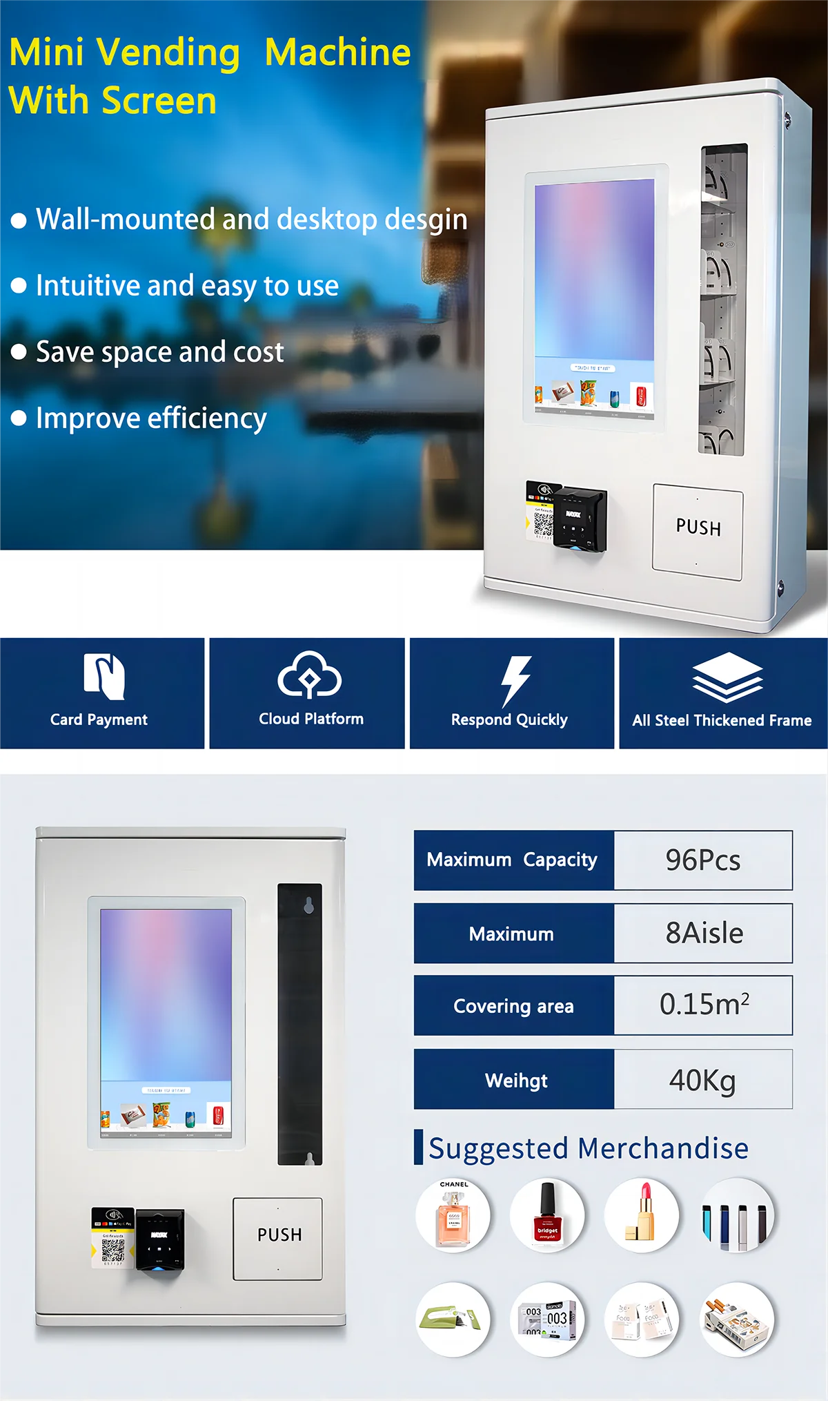 21.5" Touch Screen Wall Mounted Mini Cigarettes Vending Machine Oem