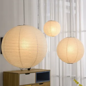 Wabi Sabi Style Hanging Lantern Chandelier Lights Dining Room Kitchen Rice Paper Ball Pendant Lamp
