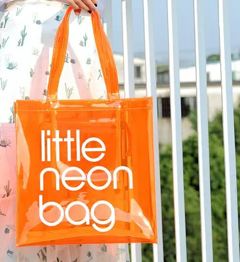 Reusable Clear Blue PVC Handbag New Style Tote Beach Little Neon Bag