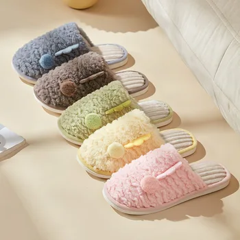 Winter Slippers 2024 Lovely Couple Cotton Slippers Winter Female Indoor Plush Soft Thick Sole Slide Warm Slippers Shoe