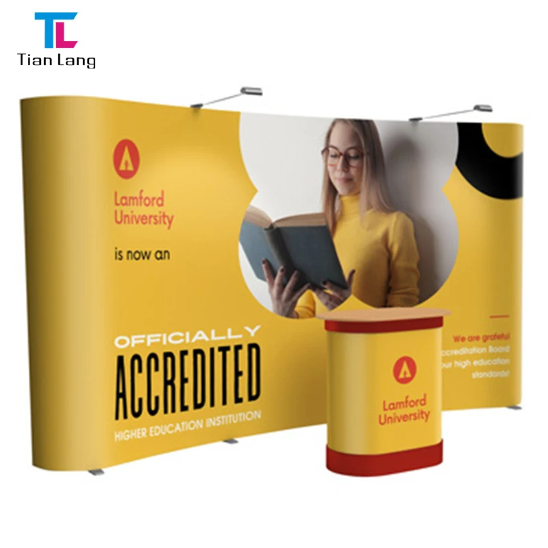 Tian Lang Висококачествено на заказ 8фt експозиционно обладание Портативна алуминиева рама Напрежен тъканен дисплей Подушка задна фонова картинка