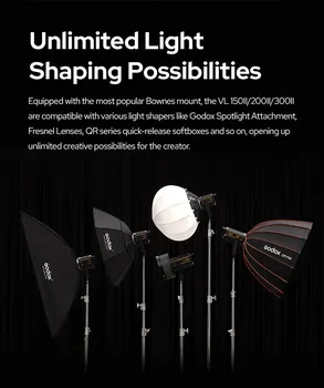 Godox VL300II LED Video Light 5600K White Version Continuous Output Bowens Mount Studio Light APP Support product image