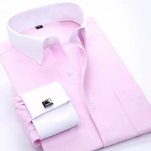 Casual Business Men's Long-Sleeved Slim Shirt for Spring/Summer Plus Size French Cuff with Anti-Wrinkle Twill Fabric
