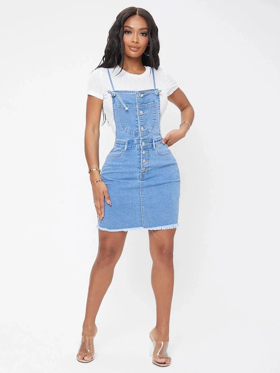 Knee Length Denim Bodycon Dress Jeans Dress Women Denim Dress SXY Kangaroo  Pocket Casual