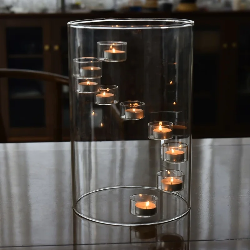 High Quality Custom Votive Big Glass Candle Holder Lanterns Glass Candle Jars Candlestick