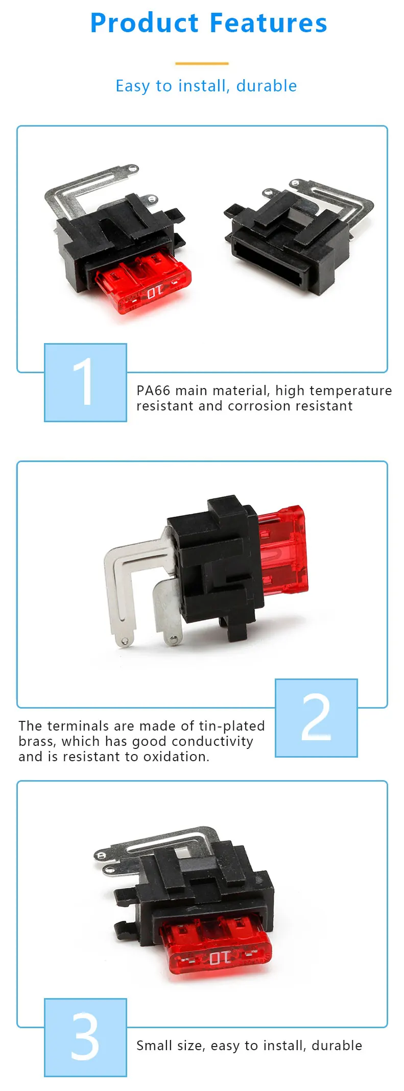 Nylon Housing Brass Terminal PA66 Material PCB Mount Blade Fuse Holder for Automotive Applications