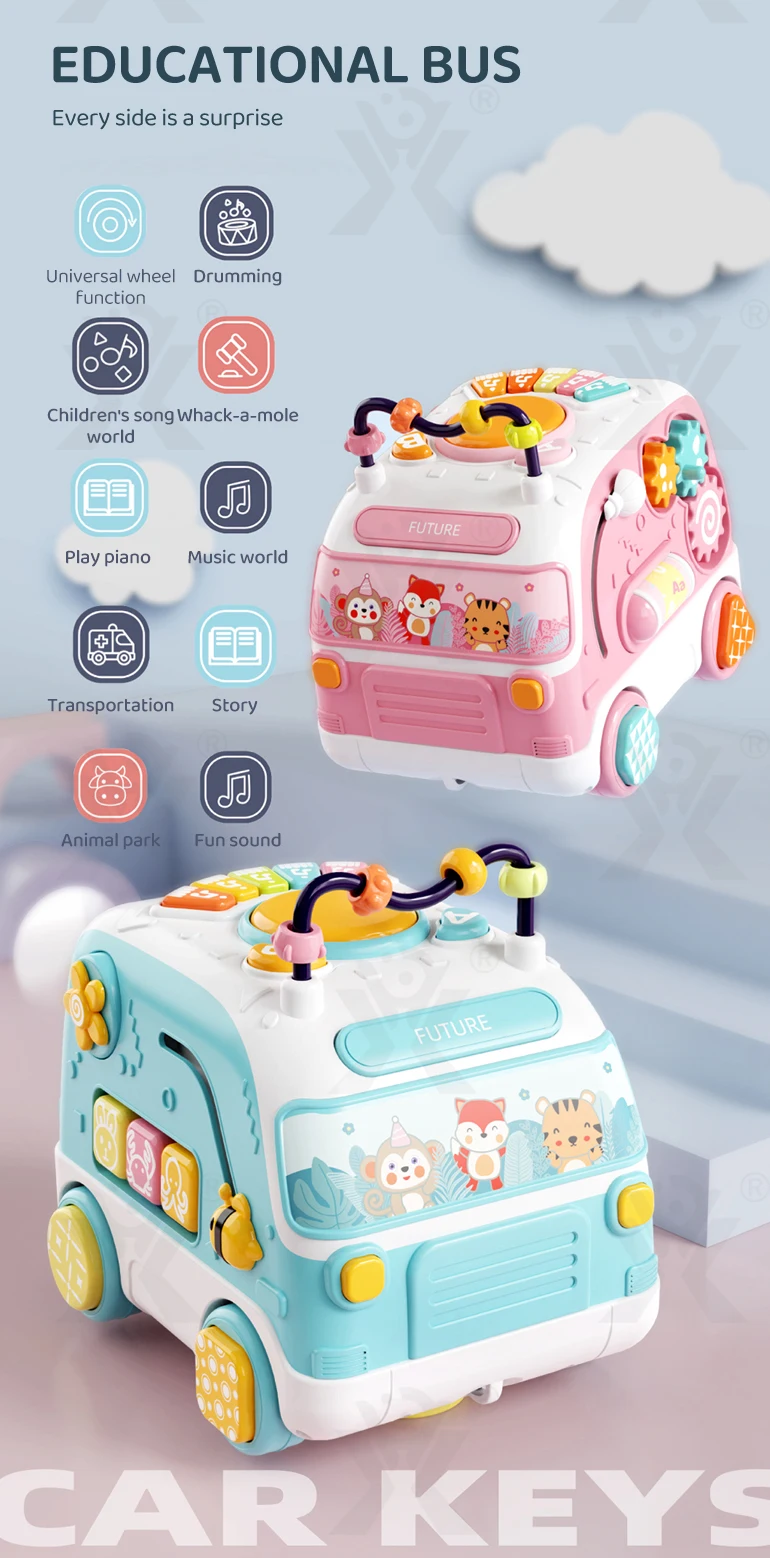 Chengji toddler universal car learning baby toy bus piano baby early educational musical toy multi function baby bus