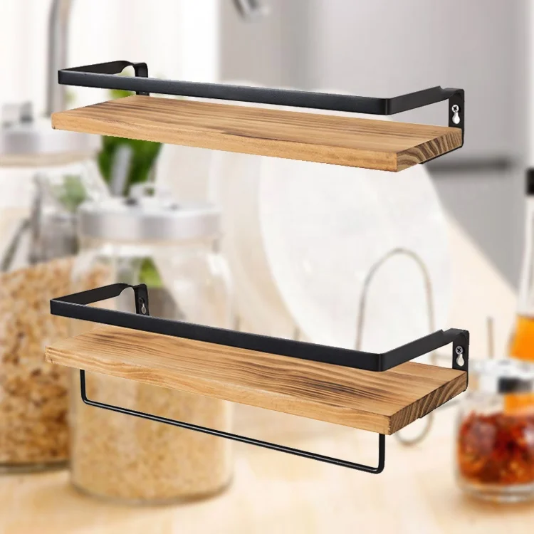 Home Decor Rustic Floating Wall Shelves Decorative Storage For Kitchen ...
