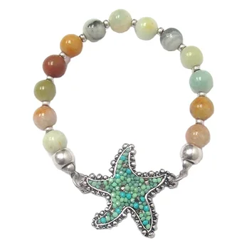Summer Seebead starfish and semi .precious stone stretch women bracelet jewelry