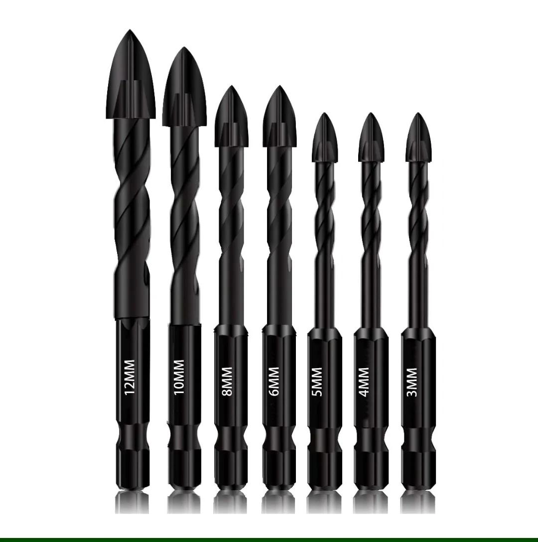 Carbide Tip for Concrete Brick Tile,Glass,Plastic and Wood with Size:6mm,6mm,8mm,10mm,12mm Masonry Drill Bit Set,5 Piece Tile Drill Bits Set 