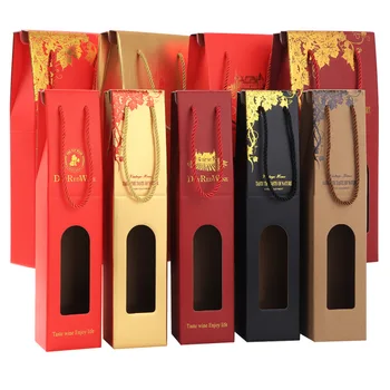 Supplier wholesale Custom Logo Portable Red Wine Box Gift  Single / Double Window Gift Kraft Wine Box
