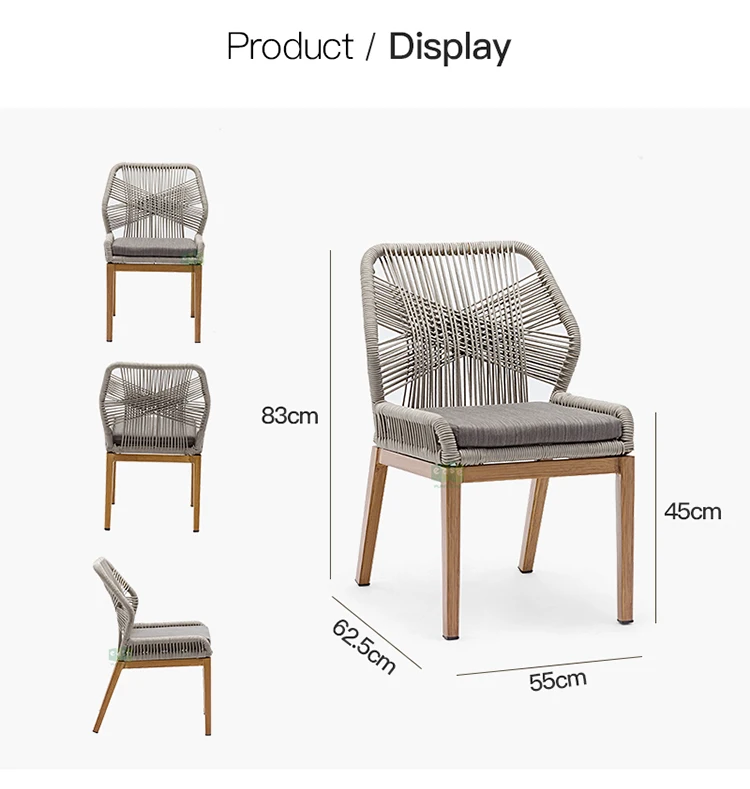 (E1146) Modern patio woven rope dining chair outdoor restaurant