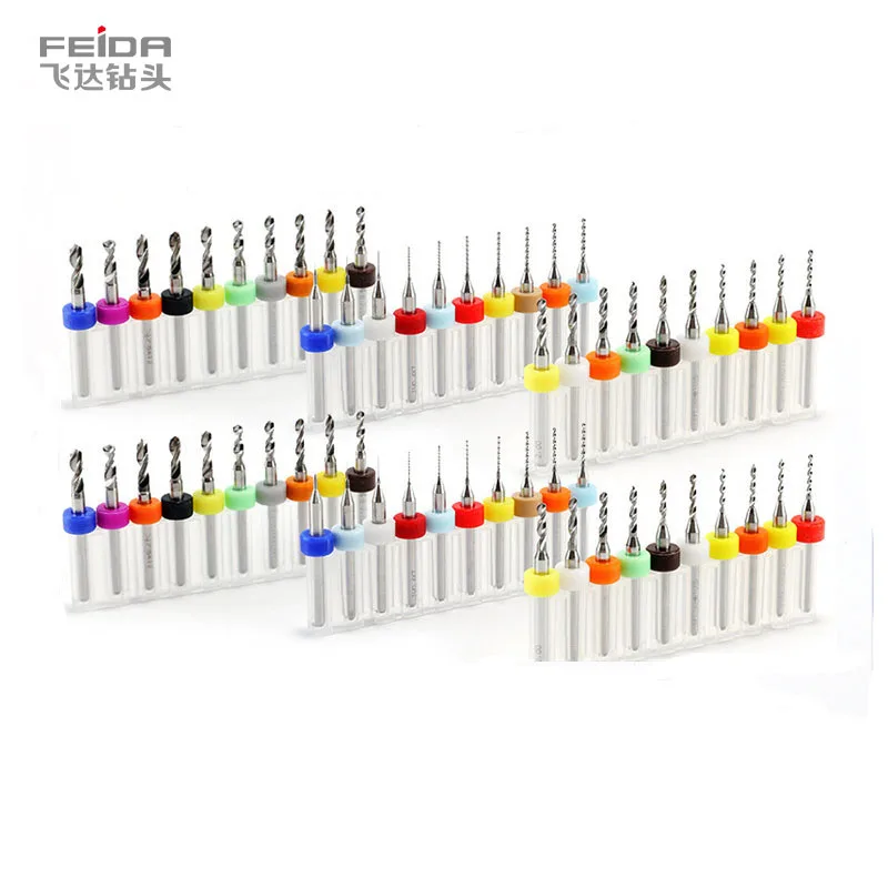 Feida 10pcs/Set 0.1-3.0mm Tungsten Steel Carbide Twist Drill Bits PCB Drilling 38mm Total Length Paint Finish ODM/OEM