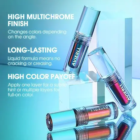 AVIERLL Shimmer Quick Drying Multi Chrome Glitter Liquid Metallic Makeup Talc Free Eyeshadow Glitter Duochrome Liquid Eyeshadow