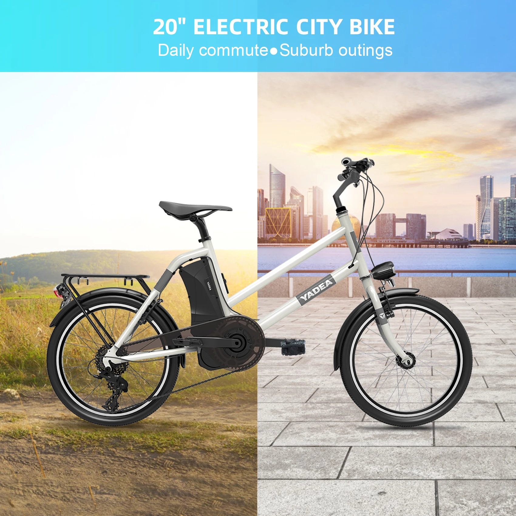 Yadea YT300 20inch Electric MTB Bicycle 250w Mid Motor Drive Ebike Power Hub E Cycle Retro Electric Bike