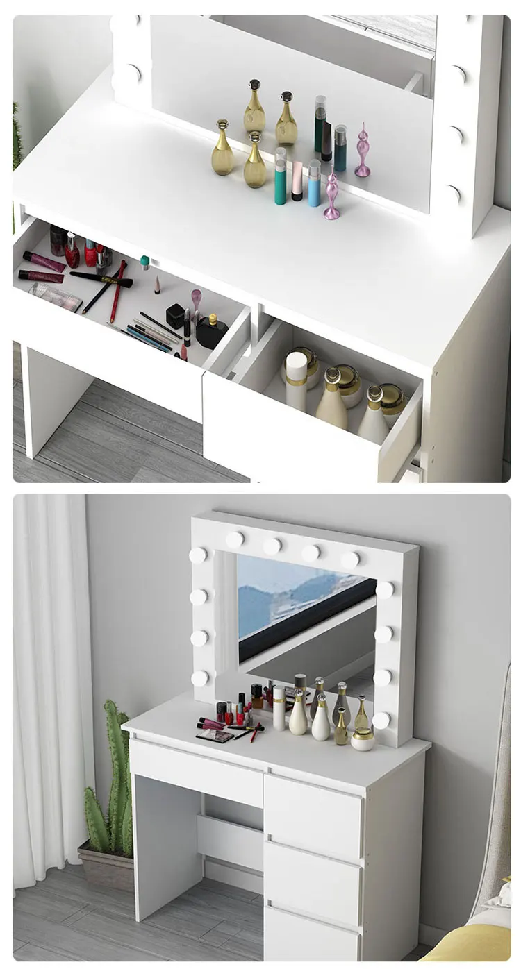White Dressing Table Set Bedroom Makeup Desk With 4 Drawers,Lighted Mirror And Stool Buy