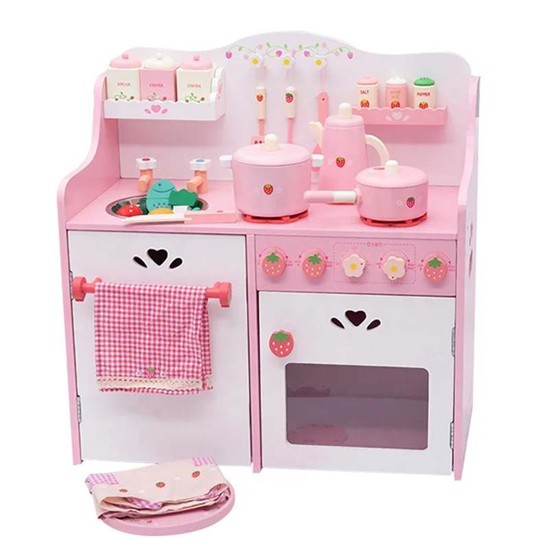 Pink Kitchen Toy Toddler Wooden Playset Kids Cooking Pretend Play Set Christmas 