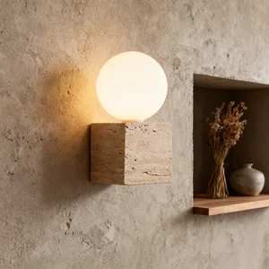 JACKSUN Yellow Cave Stone 10cm Square Bedside Wall Lamp Wabi-Sabi Style Hallway Entryway Vintage Staircase Feature Wall Lamp