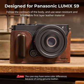 For SMALLRIG Vintage Style Camera Case for Panasonic LUMIX S9 Half Leather Aluminum Frame Wooden Grip 1/4"-20 Threaded Hole Made detail image