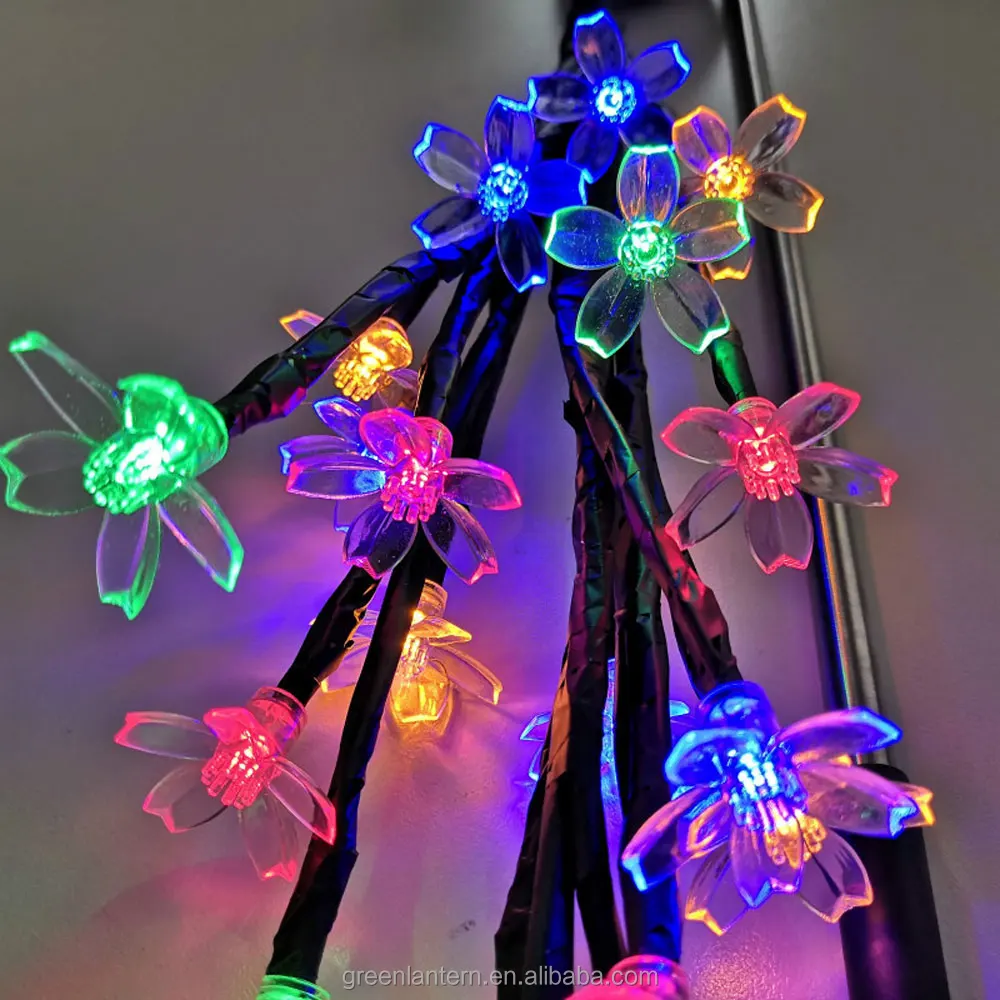 Solar Cherry Tree Branch Lights Outdoor Waterproof LED Ground Lawn Landscape Yard Fence Path Decoration Solar Led Garden Lamp