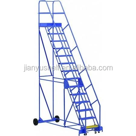 Customized Factory Easy Move Multi-purpose Warehouse Metal racking Ladder With Wheels