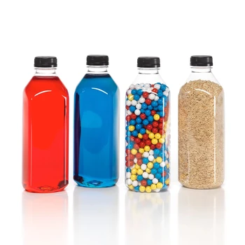 32oz Empty Clear PET Plastic Juice Bottles With Tamper Evident Caps