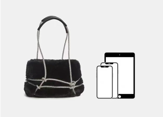 Роскошная дизайнерская сумка для подмышек со стразами, плюшевые Элегантные зимние меховые сумки со стразами, женские Сумки для дам