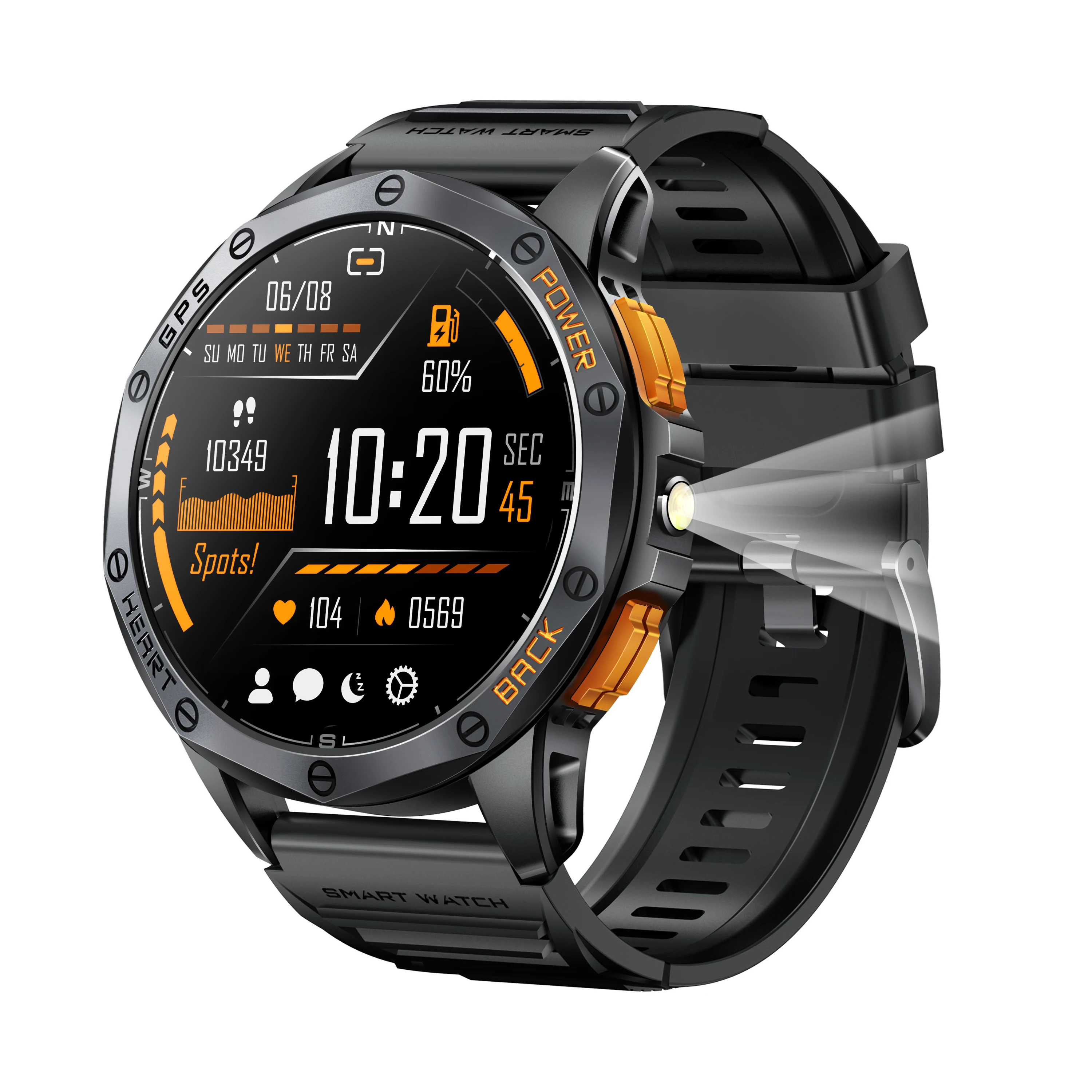 GPS Compass WristWatch K67 1.43-inch AMOLED Super Large Screen With LED Flashlight Health Monitoring Outdoor Sports Smart Watch
