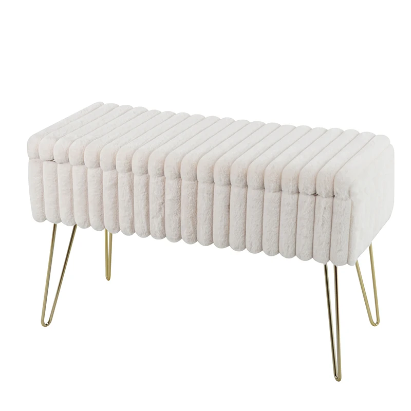 High Quality Storage Bench Ottoman With Gold Legs Footrest Pouf for Bedroom Living Room