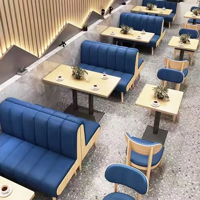 Luxury modern commercial wood custom restaurant furniture tables and sofa chair set