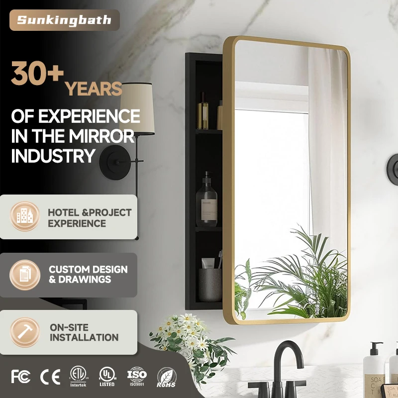 Minimalist Durable Bathroom Cabinet Aluminum Framed Mirror Medicine Cabinet Bath Mirror Easy Installation Mirrored Cabinets