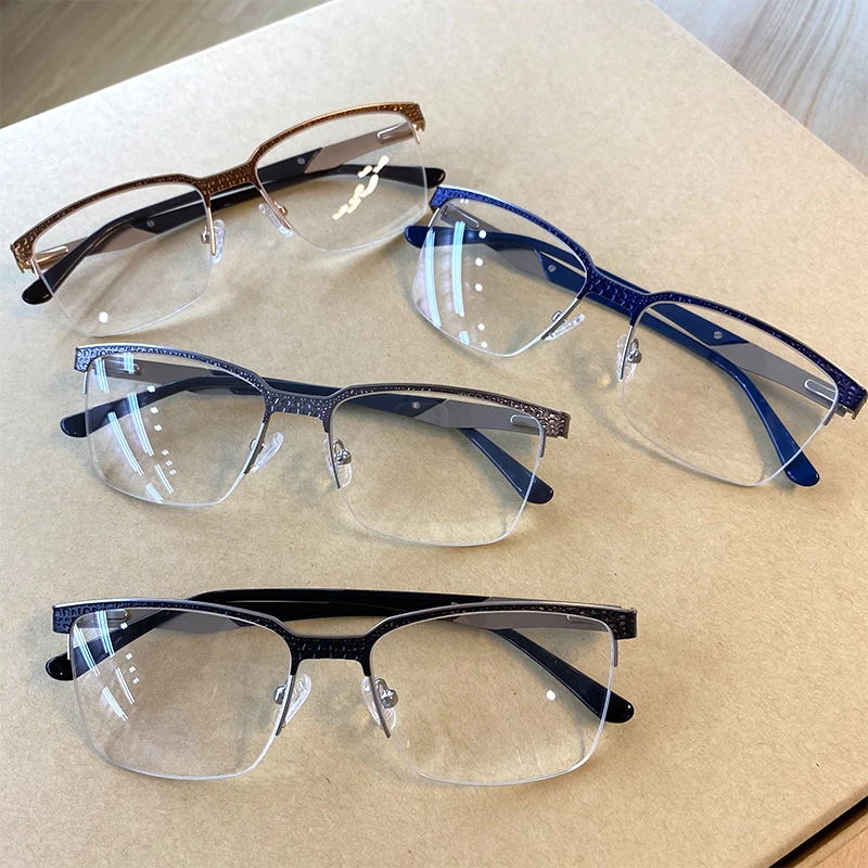 2024 Newest Optical Lens Unique Design Square Metal Half Frame Men Prescription Myopia Eye Glasses Frames Optical